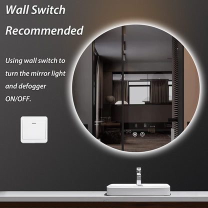 TETOTE 28 Inch Round LED Bathroom Vanity Mirror, Anti-Fog Dimmable Lights IP54 Waterproof Circle Makeup Wall Mounted Mirror
