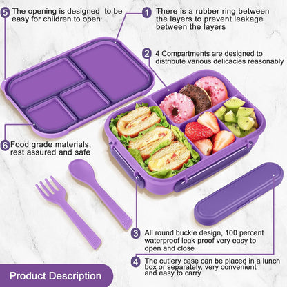 Amathley Lunch Box Kids,Bento Box Adult Lunch Box,Leakproof Lunch Containers for Adults/Kids/Toddler,1200ML-4 Compartments bento Lunch box with Utensil,Microwave & Dishwasher Safe(Dark Gray)