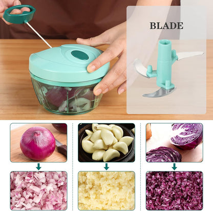Cambom Manual Food Chopper Vegetable Cutter, Hand String Vegetable Chopper Onions Cutter for Vegetable Fruits Nuts BPA Free Food Safe Material, 550ml Gray