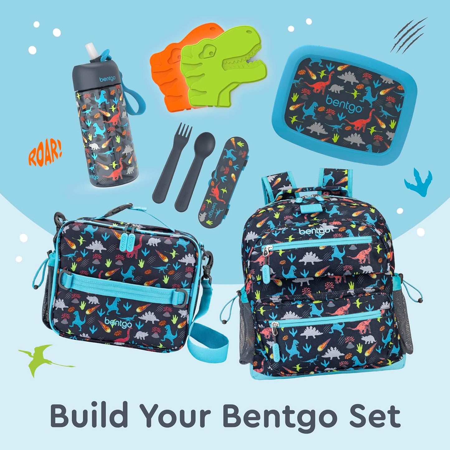 Bentgo® Kids Lunch Bag - Durable, Double Insulated, Water-Resistant Fabric, Interior & Exterior Zippered Pockets, Water Bottle Holder - Ideal for Children 3+ (Shark)