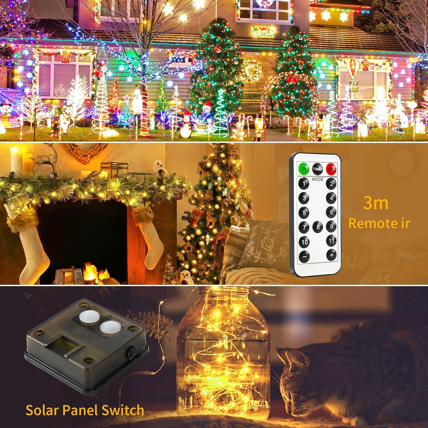 Solar Halloween Decoration Lights, JMEXSUSS 2 Pack 33FT 100 LED Orange and Purple Halloween String Lights, Halloween Lights with 8 Modes for Halloween Tree Yard Outdoor Spooky Party Garden Decorations