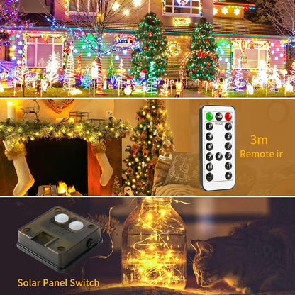 Solar Halloween Decoration Lights, JMEXSUSS 2 Pack 33FT 100 LED Orange and Purple Halloween String Lights, Halloween Lights with 8 Modes for Halloween Tree Yard Outdoor Spooky Party Garden Decorations