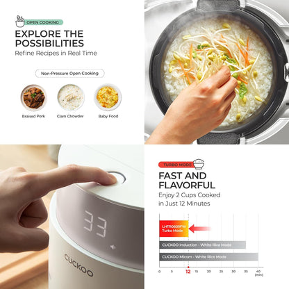 CUCKOO CRP-LHTR1009F | rice cooker 10 Cup (Uncooked) Twin Pressure Induction Heating Cooker | 16 Menu Options: High/Non-Pressure Steam & More, Stainless Steel Inner Pot, Made in Korea | White