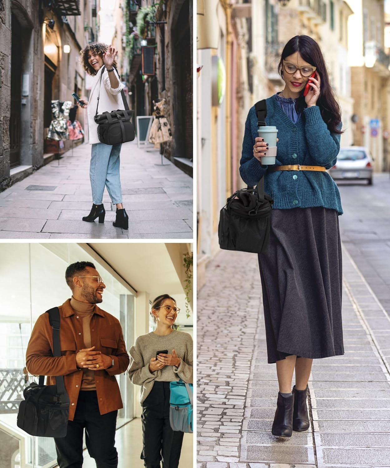 SUNNY BIRD Dual Compartment Lunch Bag Insulated Lunch Box for Women and Men (Green with Boho Strap)