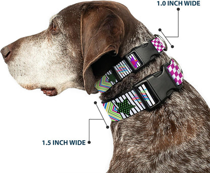 Buckle-Down PC-W21909-M Dog Collar Plastic Clip Buckle, 1"x11"-17", Star Black/White