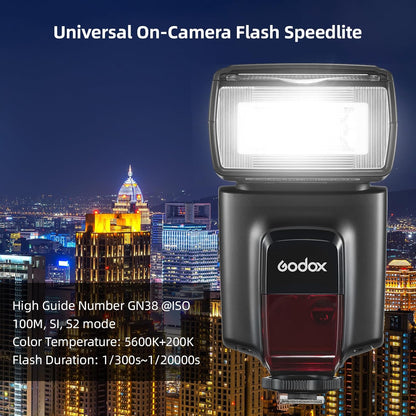 GODOX TT560II Universal Camera Flash Speedlite Light Electronic GN38 Hot Shoe Mount with 2.4G Wireless Trigger & Mini Stand Compatible with Canon Sony Nikon Fujifilm Olympus Cameras