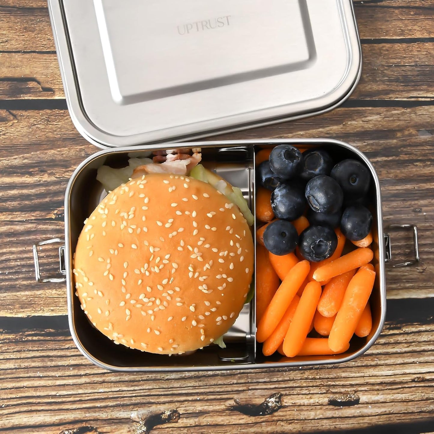 UPTRUST Leak Proof Stainless Steel Bento Lunch Container, (47OZ/1400ML) Metal Bento Lunch Box for Kids or Adults, 3 Compartment Packing Box for Work Lunch