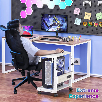 Height Adjustable Computer Tower Stand with Charge Station and USB Charging Port, 2-Tier ATX-Case Cart, Under Desk Mobile PC Stand, CPU Holder Cart with Locking Caster Wheels for Fits Most PC