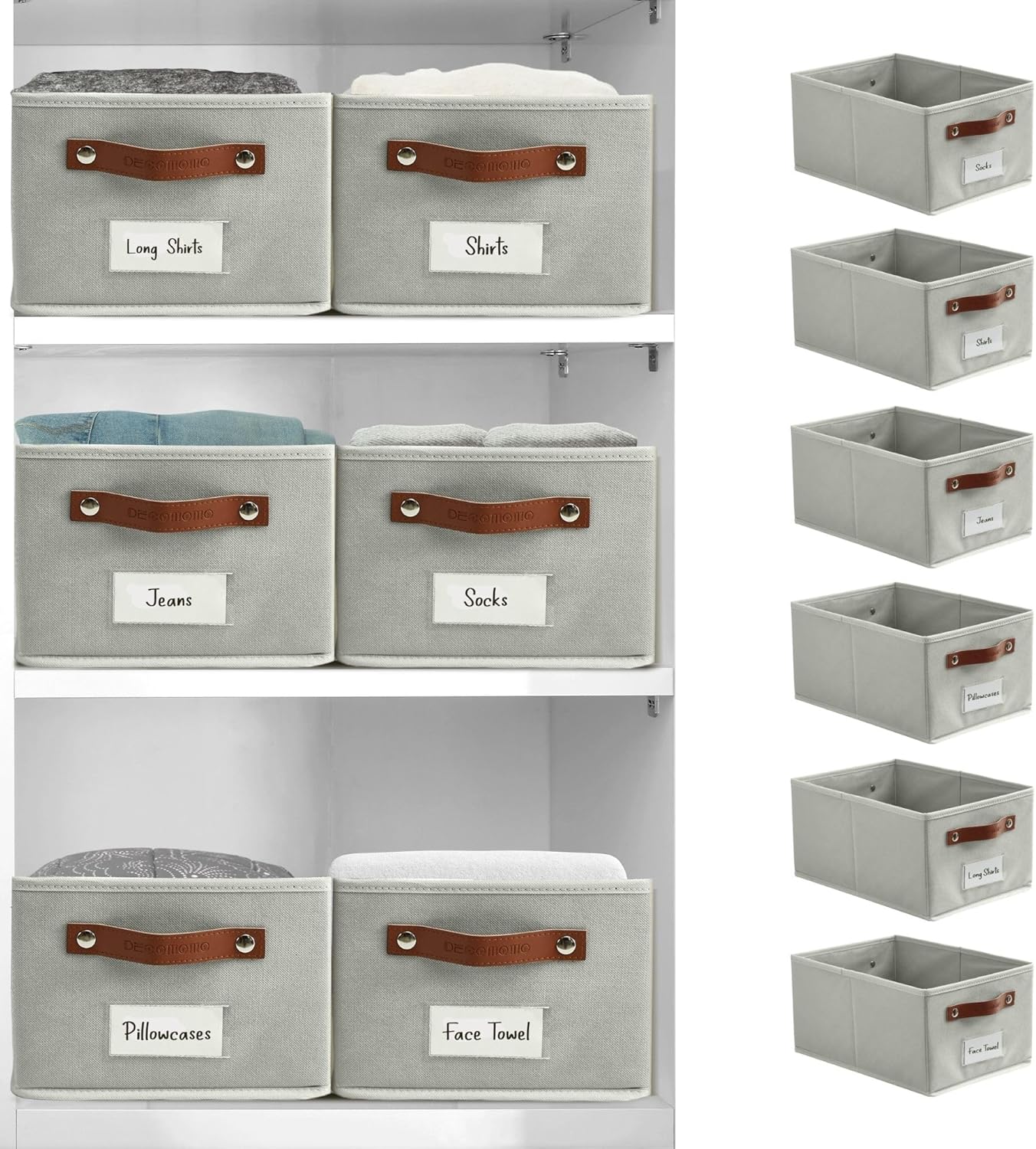DECOMOMO Cube Storage Bin, Storage Cubes with Labels, Baskets for Shelves Kallax Linen Closet Organizers (Cube 10.5x11"/ 6pcs, Black)