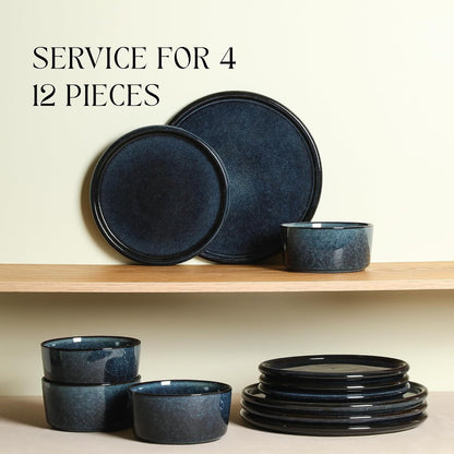 Stone Lain Eden 12-Piece Dinnerware Set Stoneware, Dark Blue