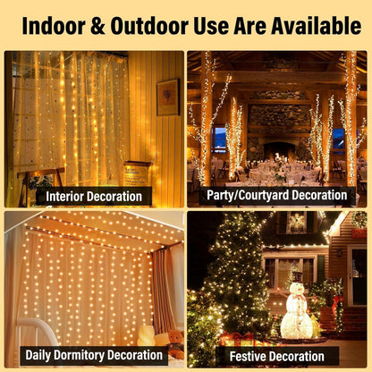 2 Pack Fairy Curtain Lights, Total 600 LED USB Plug in 8 Modes 9.8x9.8Ft Christmas String Hanging Lights with Remote for Bedroom, Indoor, Outdoor, Weddings, Party, Wall, Decorations, Warm White