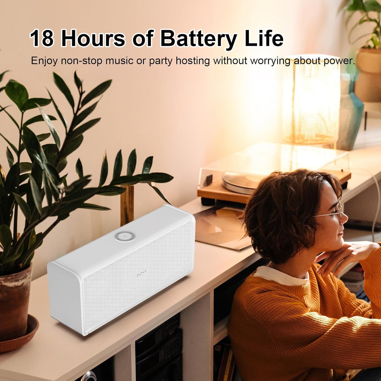 DOSS SoundBox Ultra Bluetooth Speaker with 2.1 Sound Channel Audio, 80W Superior Sound with Deep Bass, Two DSP Technologies, 18H Playtime, BT 5.3, Wireless for Home, Office, Bedroom-Gold