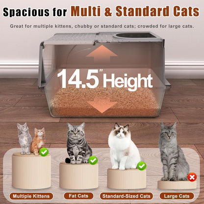 Stainless Steel Cat Litter Box with Lid, 180° Flip Top XL Enclosed Litter Box with Trapping Mat & Metal Scoop, Front Top Dual Entry Steel Extra Large Cat Litter Pan (Grey, X-Large)