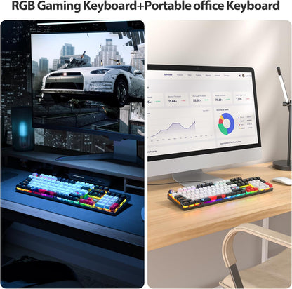 Fogruaden Full Size Mechanical Keyboard, Green Matcha Keyboard, Wired USB 104 Keys RGB Backlit Gaming Keyboard with Number Pad, Red Switches, NKRO Mechanical Keyboard for Windows Laptop PC Gamer