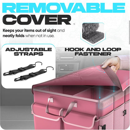 FORTEM Car Trunk Organizer, Collapsible Multi Compartment Car Organizer, Foldable SUV Storage for Car Accessories for Women Men, Non Slip Bottom, Securing Straps, Soft Cover 50L (Black, Standard)