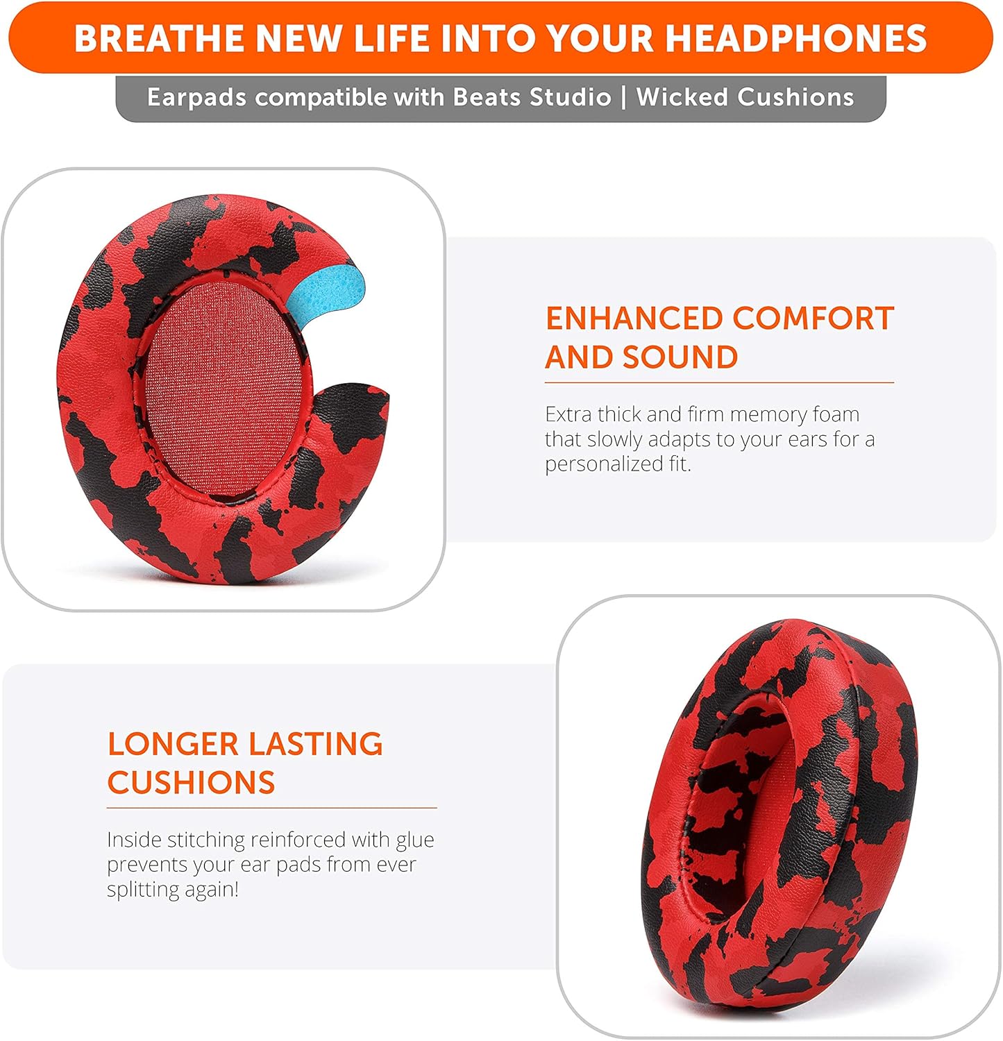 WC Wicked Cushions Replacement Ear Pads for Beats Studio 2 & 3 (B0501, B0500) Wired & Wireless | Does NOT Fit Beats Solo | Softer PU Leather, Enhanced Foam & Stronger Adhesive | Black Floral