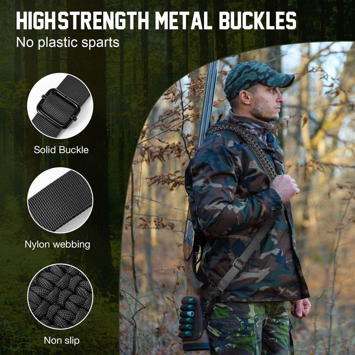 VVAAGG Two-Point Sling with Swivel, Non-Slip Paracord Sling with Adjustable Length Strap
