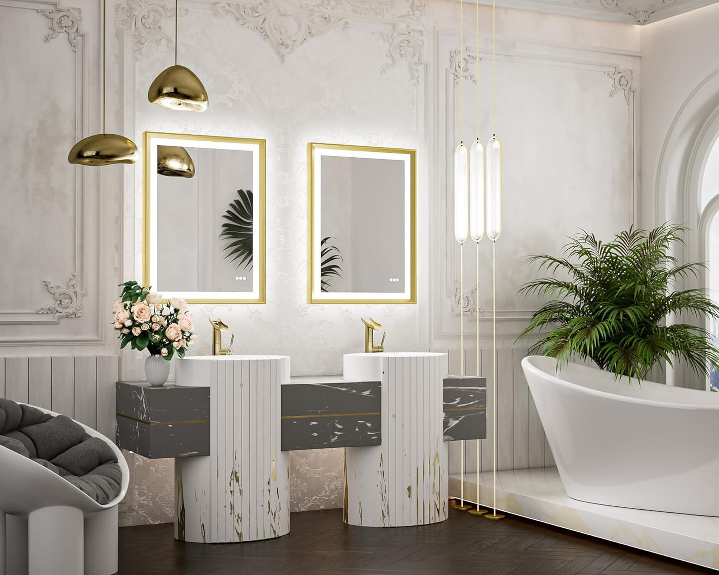 TETOTE 28x36 LED Mirror for Bathroom Black Metal Frame Frontlit & Backlit Lighted Vanity Mirror Baroque Gothic Anti Fog Stepless Dimmable White/Warm/Natural,Wall Mounted(Horizontal/Vertical)