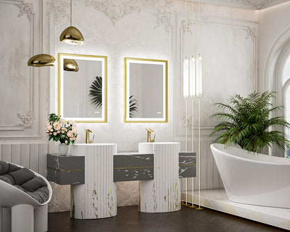 TETOTE 28x36 LED Mirror for Bathroom Black Metal Frame Frontlit & Backlit Lighted Vanity Mirror Baroque Gothic Anti Fog Stepless Dimmable White/Warm/Natural,Wall Mounted(Horizontal/Vertical)