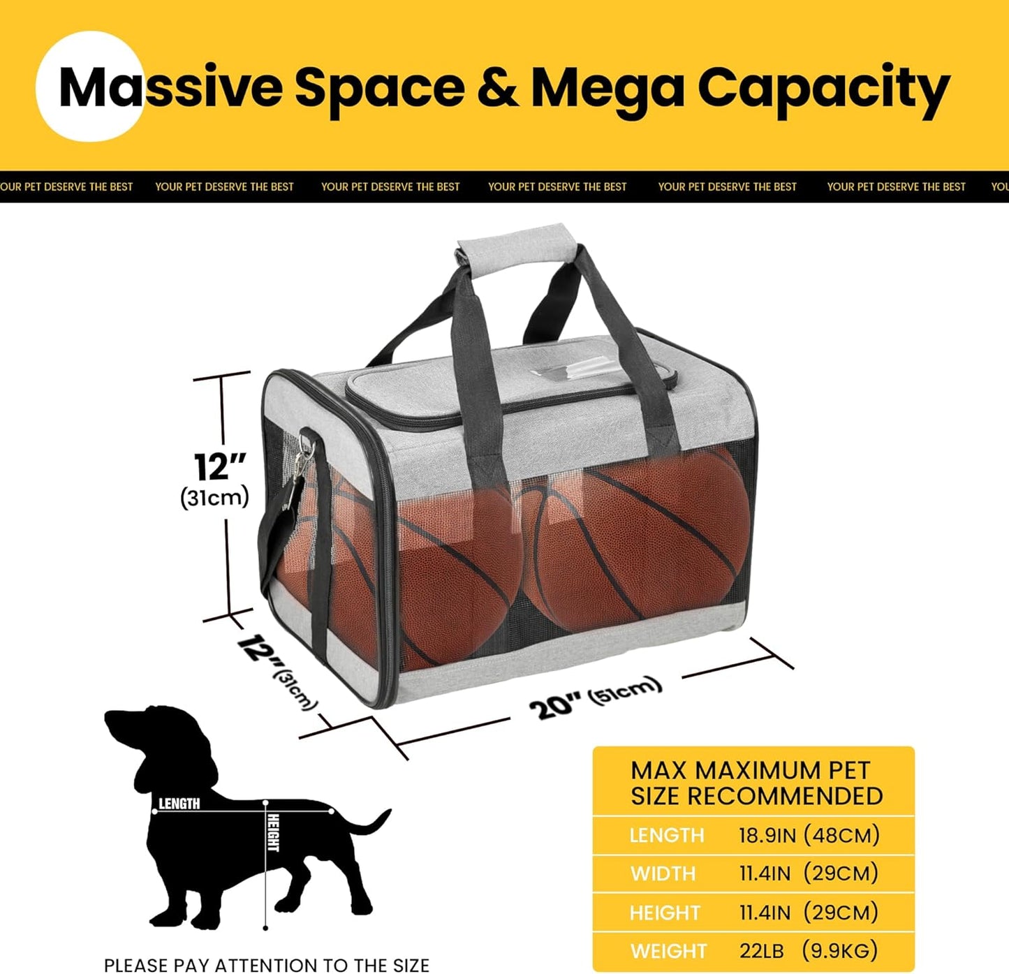 Conlun Cat Carrier Airline Approved, Soft-Sided Dog Carrier with Inner Safety Leash, Pet Transport Carrier for Small-Medium Cats Puppies up to 15 Lbs, Collapsible Travel Kitten Carrier Bag -Black M