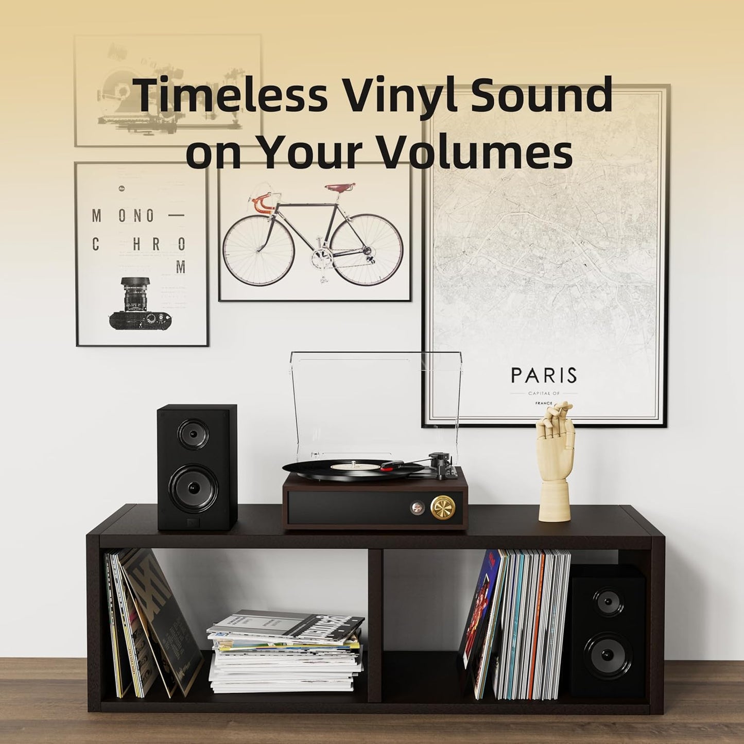 Record Player, FYDEE Vinyl Player with Bluetooth 3-Speed Turntable for Vinyl Records (33/45/78 RPM) with Built-in Bluetooth Receiver & Transmitter, RCA Out/USB in, Dust Cover (Ebony)