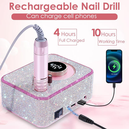 ANBEISTEE Electric Nail Cutter with 35000 RPM, Rechargeable Cutter Nails, Professional Nail File, Portable Nail Drill Set, Suitable for Nail Art and Pedicure, Salons and Family