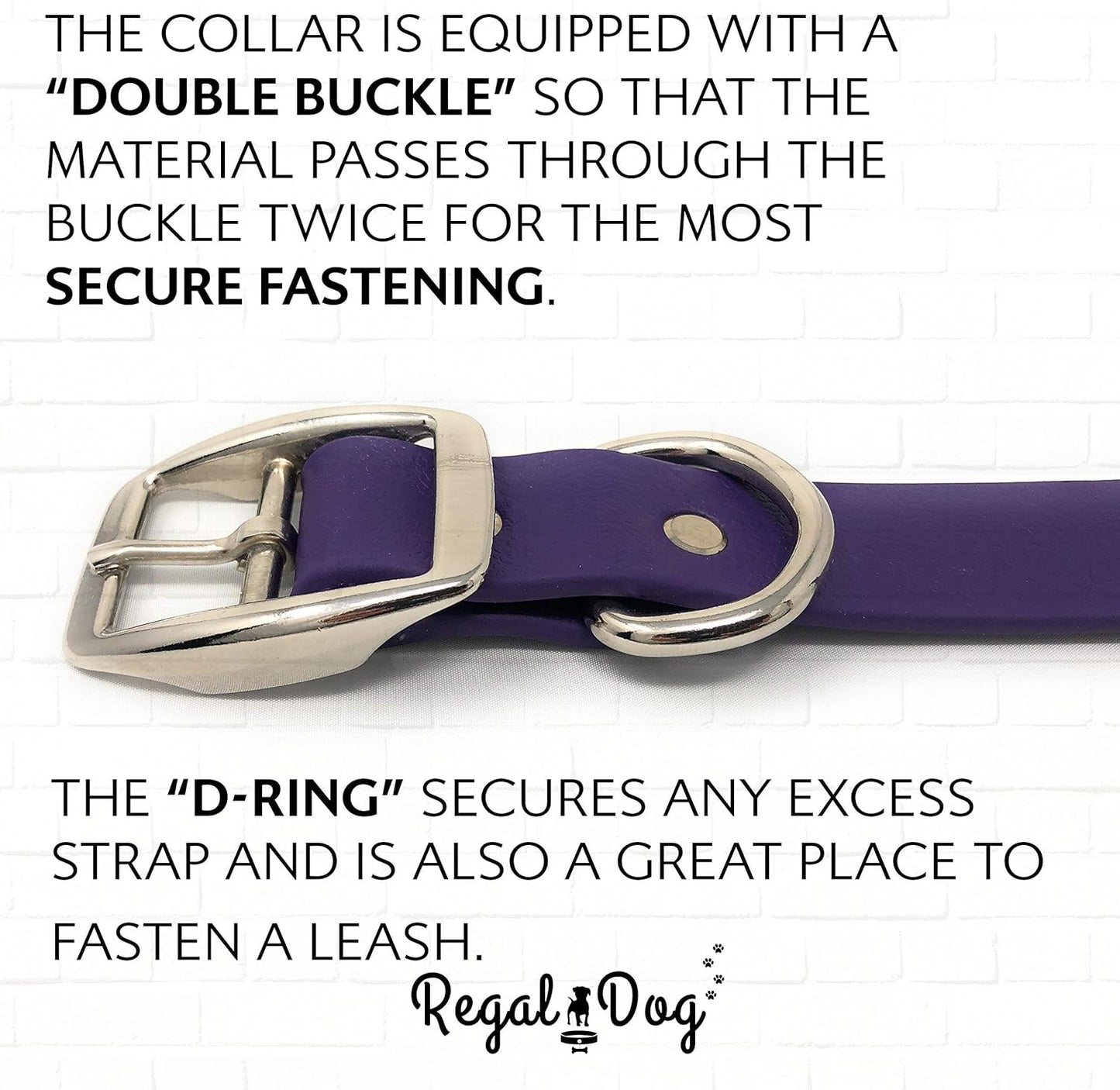 Regal Dog Products Large Pink Waterproof Dog Collar with Heavy Duty Double Buckle & D Ring | Vinyl Coated, Custom Fit, Adjustable Biothane Dog Collar | Chew Resistant Waterproof Collar for Dogs