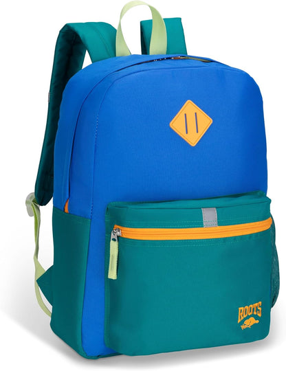 Roots Kids Lightweight Backpack — Made from 100% Recycled Fabrics with Rain Flap, Bottle Pocket, Reflective Accent, and Back Padding — 22.5 litres, Pink & Purple