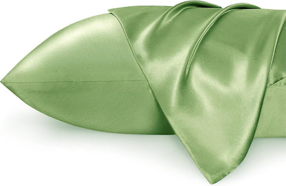 Bedsure Satin Pillow Case Queen Size 2 Pack, Similar to Silk Pillow Cases, Silky Pillowcase Covers with Envelope Closure, Room Decor Valentine Gifts for Women Men, Grey, 20x30 Inches