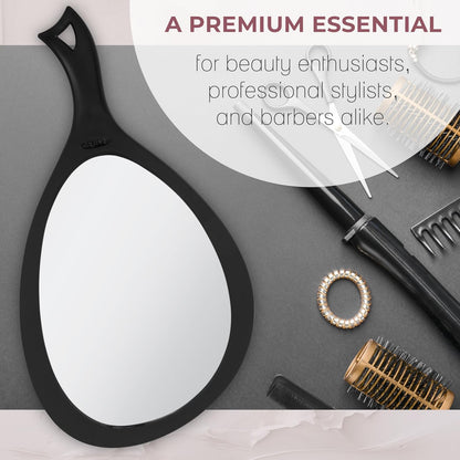 Zadro Salon Professional Extra Large Hand Mirror with Handle, 10" W x 19" L, Multi-Purpose Oval Handheld Mirror with New Distortion-Free Reflection (3, Black, Large (Pack of 3))