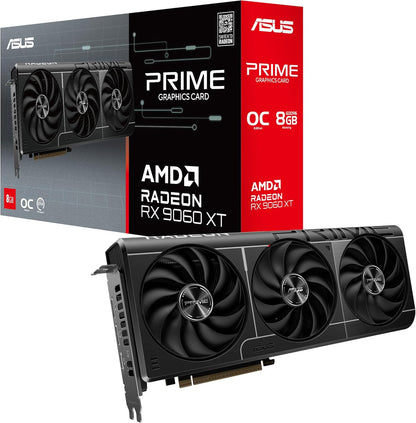 ASUS Prime Radeon™ RX 9060 XT 16GB GDDR6 OC Edition Graphics Card (PCIe 5.0, HDMI/DP 2.1, 2.5-Slot Design, axial-tech Fans, Dual Ball Fan Bearings, Dual BIOS, ASUS GPU Guard)