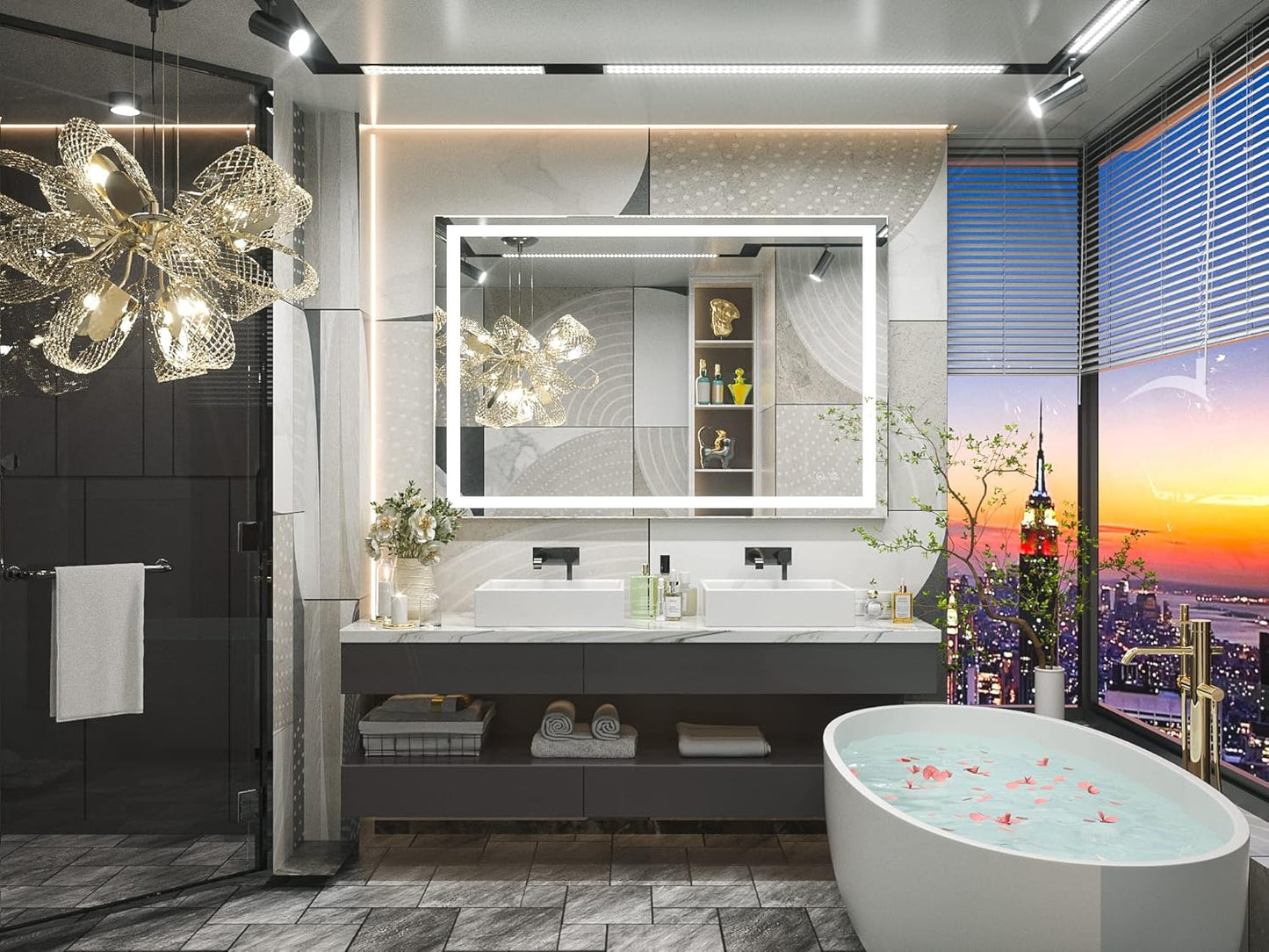 TETOTE 36 x 28 Bathroom LED Mirror Bedroom LED Mirror Fashion Style Vanity Makeup Mirror Dimmable Anti-Fog Wall Mounted Birthday Gift Housewarming Gift Wedding Gift