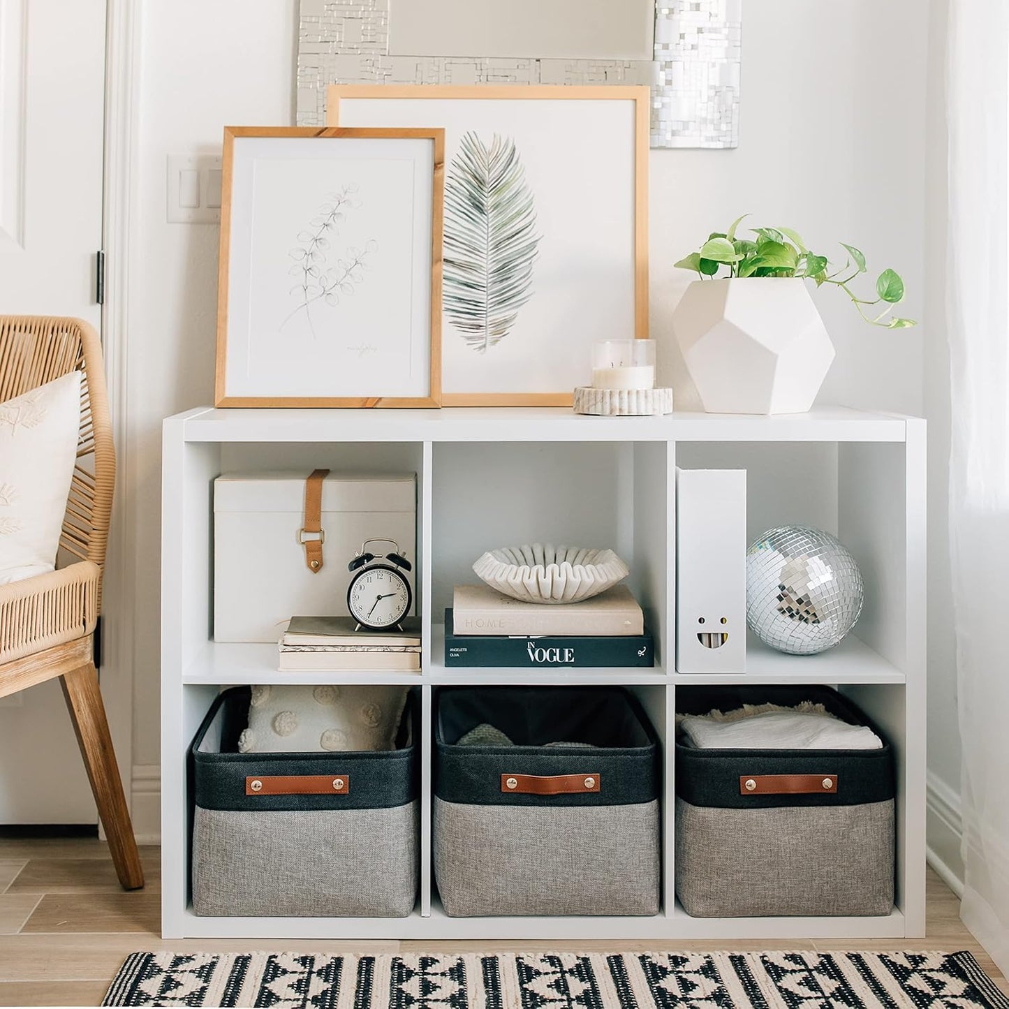 OrganiHaus Large Fabric Storage Baskets for Shelves 3 Pack, 15x11in Closet Storage Bins for Shelves, Cloth Baskets, Fabric Storage Cubes, Linen Closet Organizers, Fabric Basket, White Basket