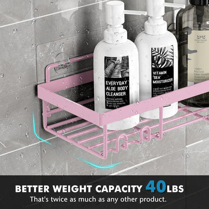 Moforoco Shower Caddy Shelf Organizer Rack, Self Adhesive Black Bathroom Shelves Basket, Home Farmhouse Wall Shower Inside Organization and Storage Decor Rv Accessories, First Apartment Essentials
