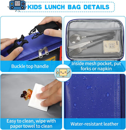 Kids Lunch Bag Insulated Back to School Reusable Tote Lunch Box for Girls Boys-Game Play