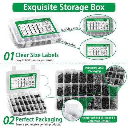 860PCS Metric Screw Assortment Kit, M2 M3 M4 M5 Machine Screws with Lock & Flat Washers, 10.9 Grade Alloy Steel, Metric Hex Button Head Cap Nuts and Bolts Assortment Kit with 4 Wrenches
