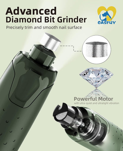 Casfuy Dog Nail Grinder Quiet - (45db) 6-Speed Pet Nail Grinder with 2 LED Lights for Large Medium Small Puppy Dogs/Cats, Professional 3 Ports Rechargeable Electric Dog Nail Trimmer with Dust Cap(W)