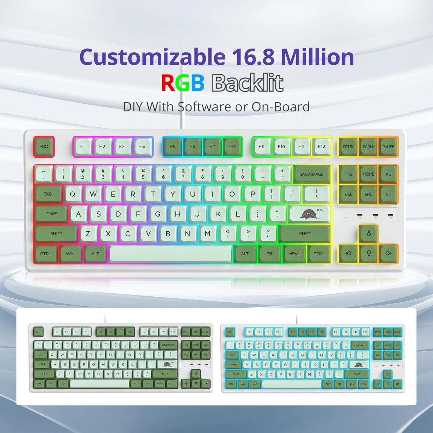 Fogruaden Full Size Mechanical Keyboard, Green Matcha Keyboard, Wired USB 104 Keys RGB Backlit Gaming Keyboard with Number Pad, Red Switches, NKRO Mechanical Keyboard for Windows Laptop PC Gamer