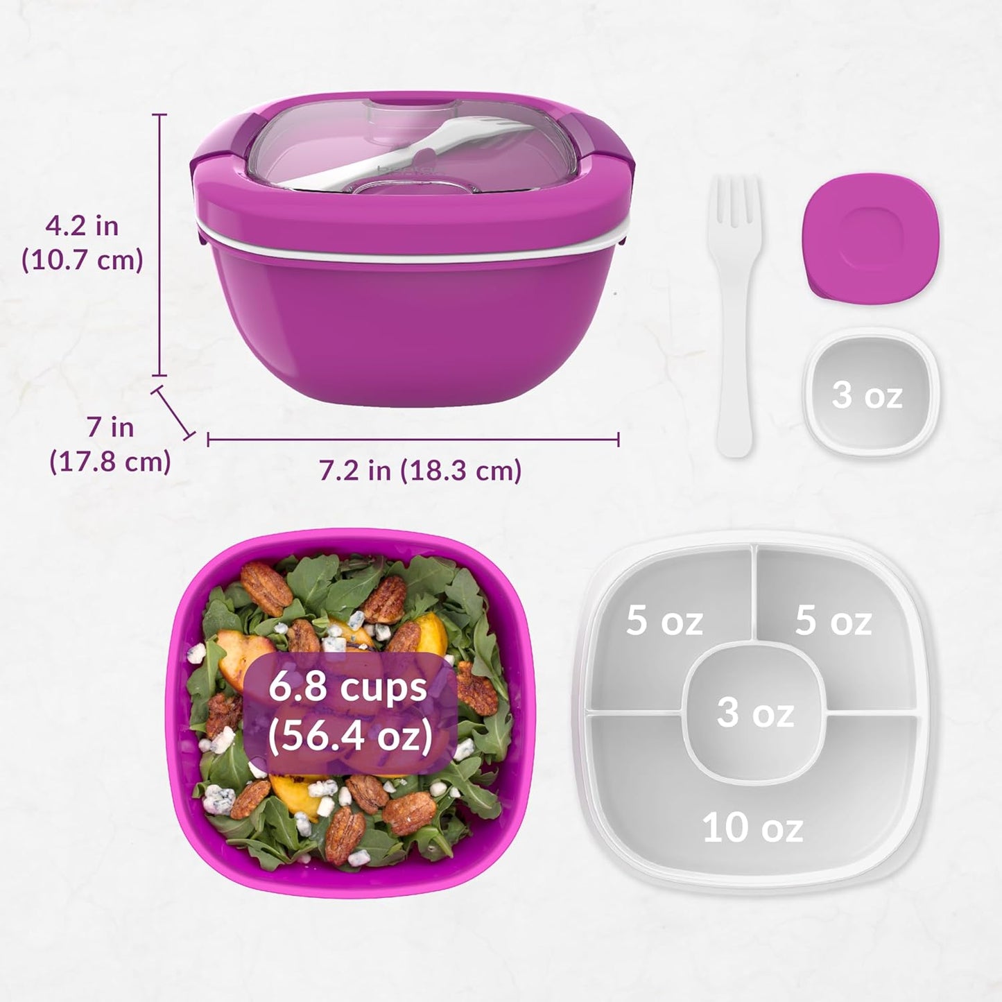 Bentgo Salad - Stackable Lunch Container with Large 54-oz Salad Bowl, 4-Compartment Bento-Style Tray for Toppings, 3-oz Sauce Container for Dressings, Built-in Reusable Fork & BPA-Free (Khaki Green)