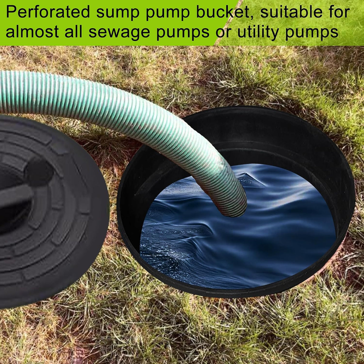 Perforated Sump Pump Basin with Lid, 18.5x16.9x15.7 Inch Heavy-Duty Perforated Sump Pump Bucket, 42 Drainage Holes,Suitable for Yard, Patio Driveway Drainage(Black) (18.5 x 16.9 x 15.7 Inch)
