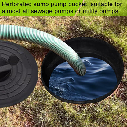 Perforated Sump Pump Basin with Lid, 18.5x16.9x15.7 Inch Heavy-Duty Perforated Sump Pump Bucket, 42 Drainage Holes,Suitable for Yard, Patio Driveway Drainage(Black) (18.5 x 16.9 x 15.7 Inch)