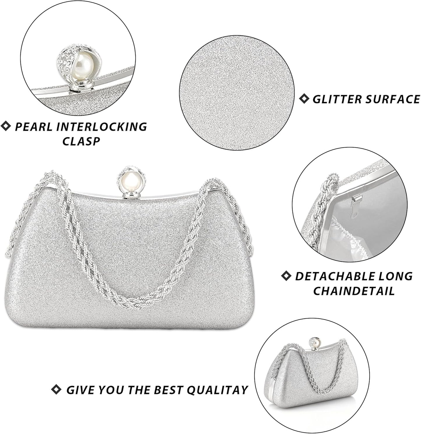 Buric Evening Clutch Bag for Women Glitter Shiny Dress Purse Wedding Bride Handbags Evening Clutches for Cocktail Party
