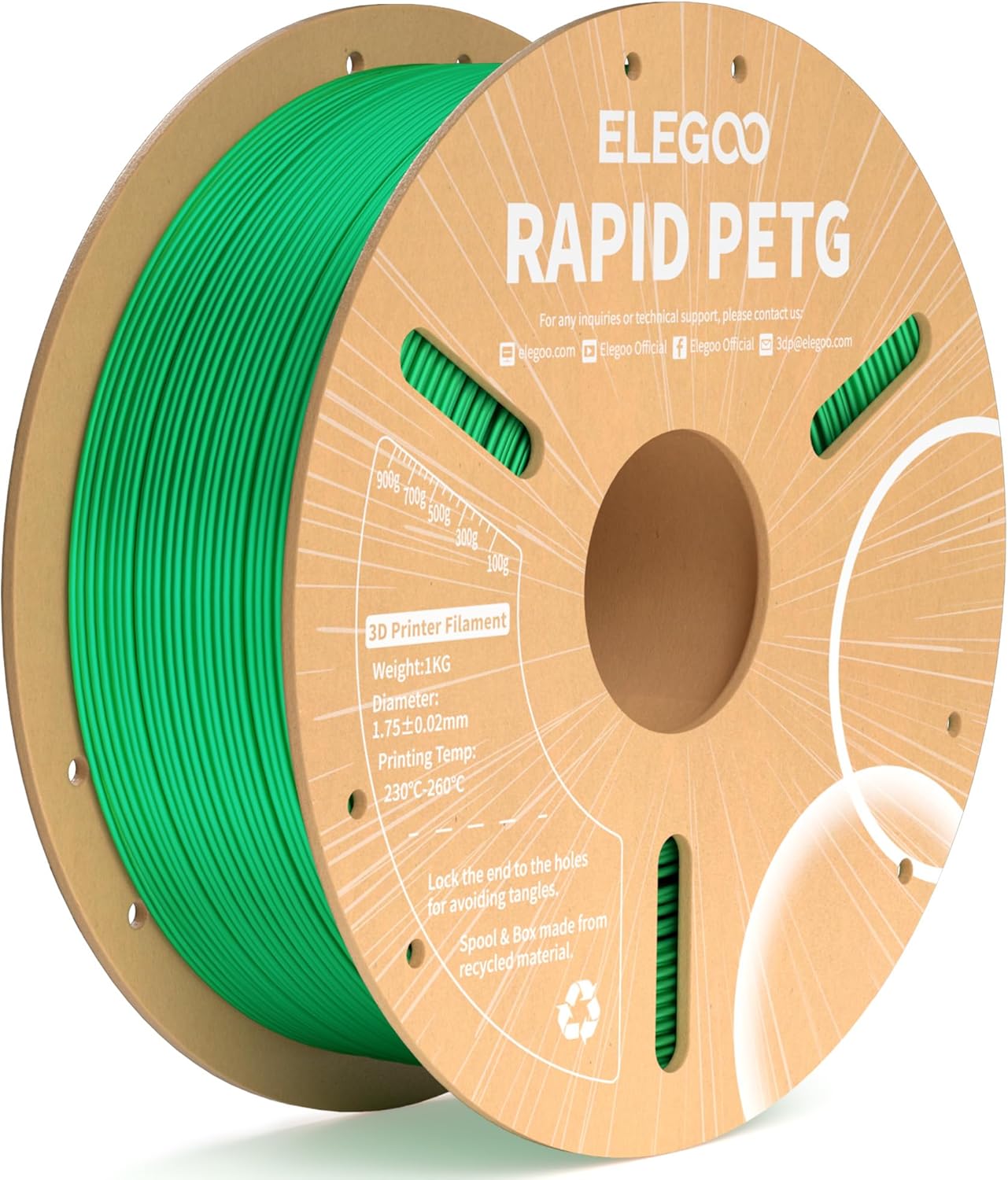 ELEGOO Rapid PETG Filament 1.75mm Black 1KG, 3D Printer Filament Max 600 mm/s High Speed Printing, Dimensional Accuracy +/- 0.02 mm Fit Most FDM Printer 1kg Cardboard Spool