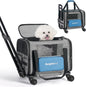 BurgeonNest Cat Carrier with Wheels, Airline Approved Pet Carrier for Cats Dogs 15 lbs, Grey and Blue, 18"L x 11"W x 11"H