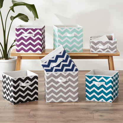 DII Foldable Fabric Storage Containers for Nurseries, Offices, Closets, Home Decor, Cube Organizers & Everyday Storage Needs, (Large - 11 x 11 x 11) Scroll Nautical Blue - Set of 2