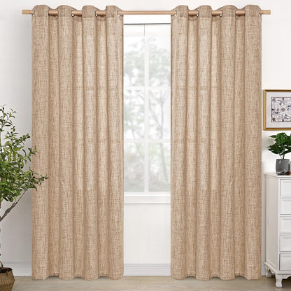 YoungsTex Natural Linen Curtains 84 Inch Long for Living Room Bedroom Grommet Top Light Filtering Privacy Linen Textured Window Semi Sheer Drapes, 2 Panels, 52x84 Inch, Natural
