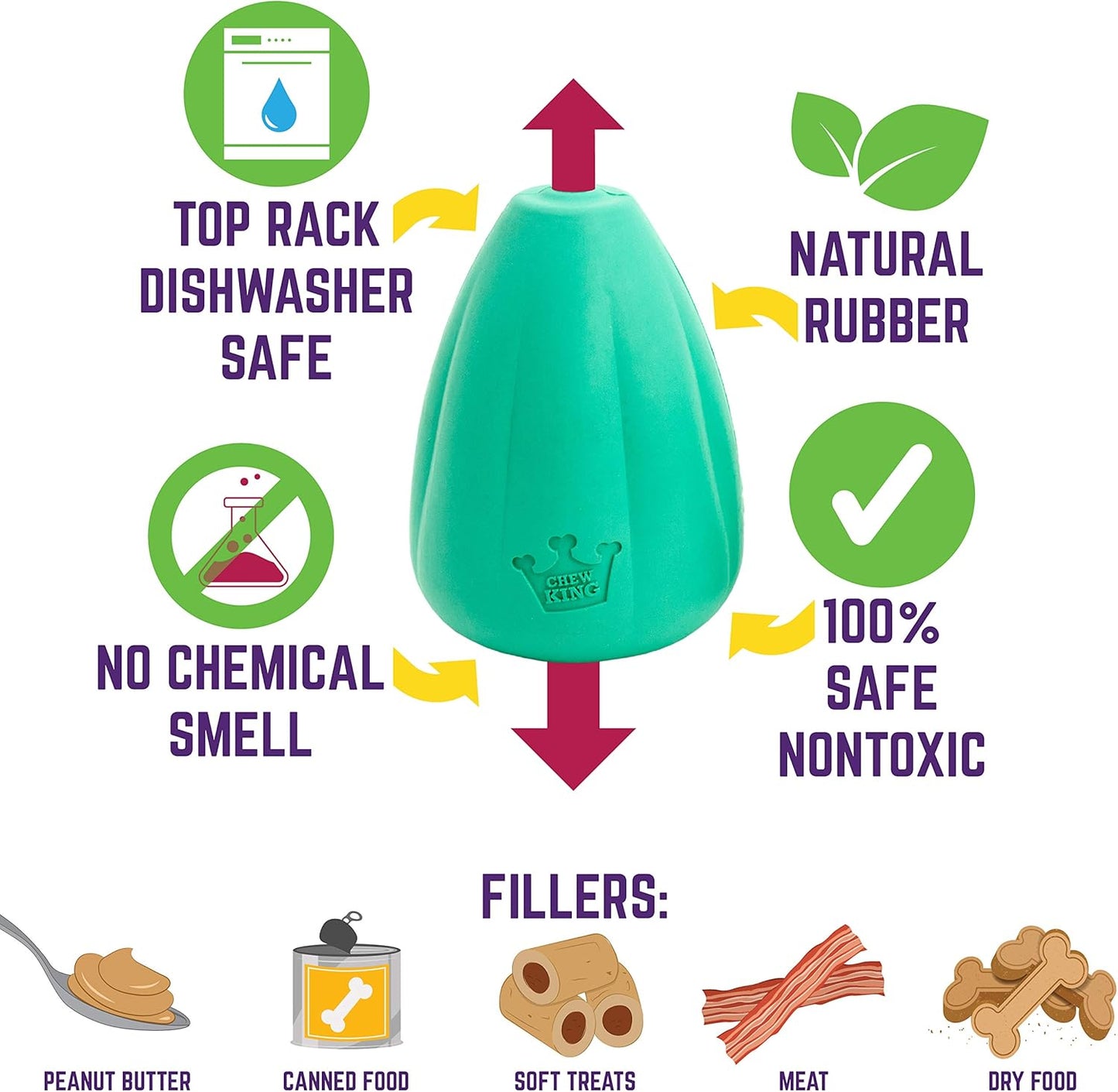 Chew King Premium Treat Dog Toy, L, Extremely Durable Natural Rubber Toy, Pack of 2