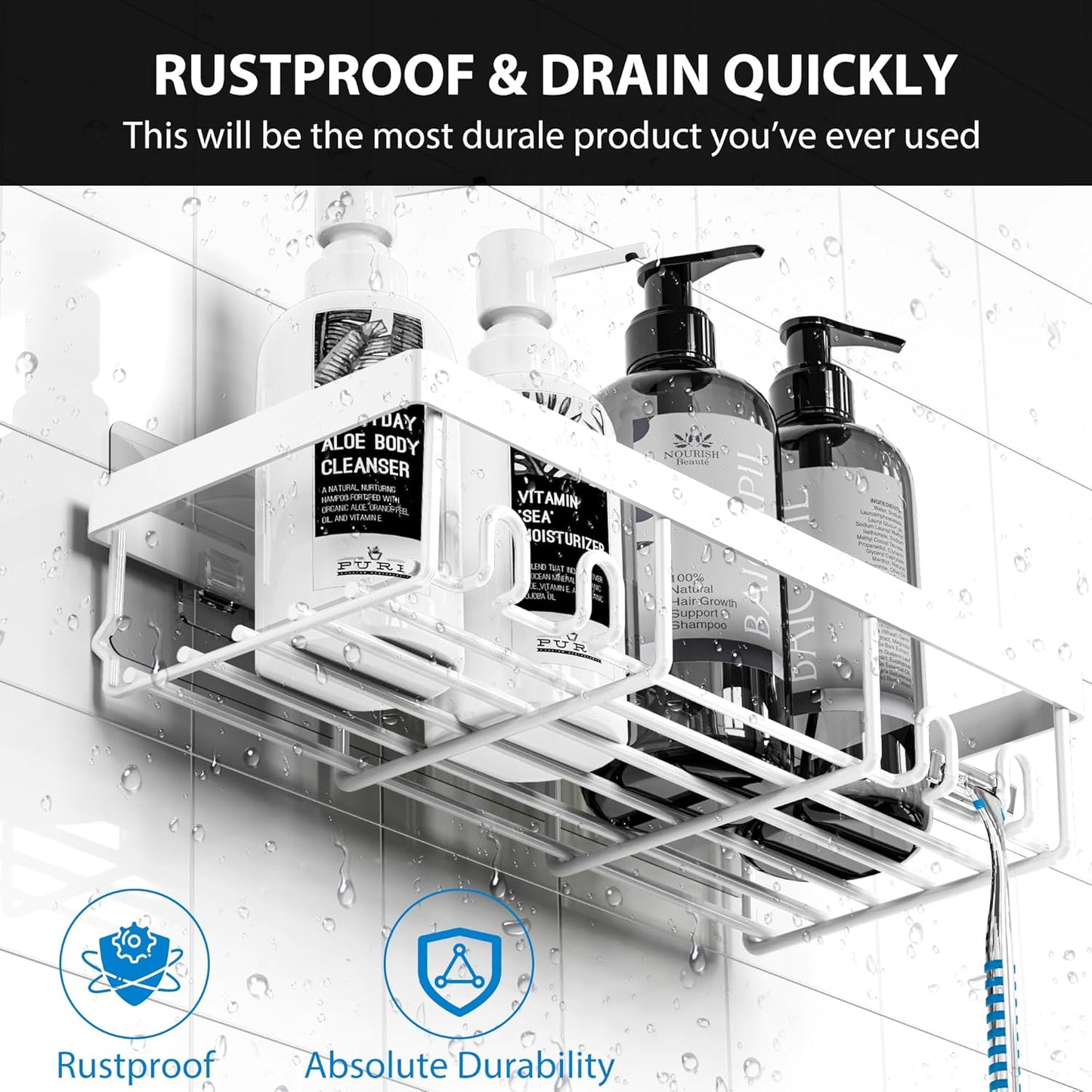 Moforoco Shower Caddy Shelf Organizer Rack, Self Adhesive Black Bathroom Shelves Basket, Home Farmhouse Wall Shower Inside Organization and Storage Decor Rv Accessories, First Apartment Essentials