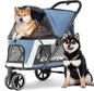 EchoSmile Dog Stroller for Medium & Small Dogs, Foldable Pet Stroller with 3 Wheels & Brakes, All-Terrain Cat Dog Carrier with Breathable Mesh, Safety Leash and Storage Pocket, Blue