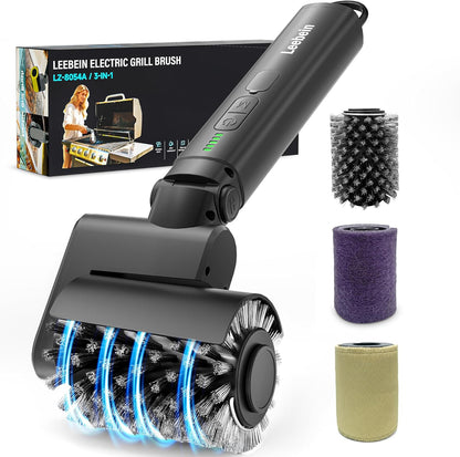 Leebein Electric Grill Brush for Outdoor, 2026 New BBQ Grill Cleaner with 3 Heads, 3-Speed & Angle Adjust Cordless Rotary Grill Brush, 150 Mins Runtime Grill Cleaning Brush for Barbecue Grates